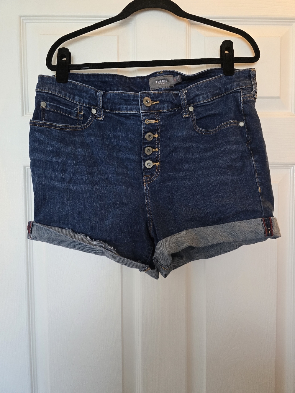 Torrid Dark Blue Button-Front Cuffed Denim Shorts - Size 16